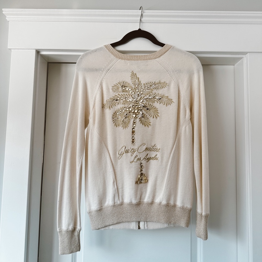 Juicy Couture Zip Up Cream Knot Sweater Cardigan​​​